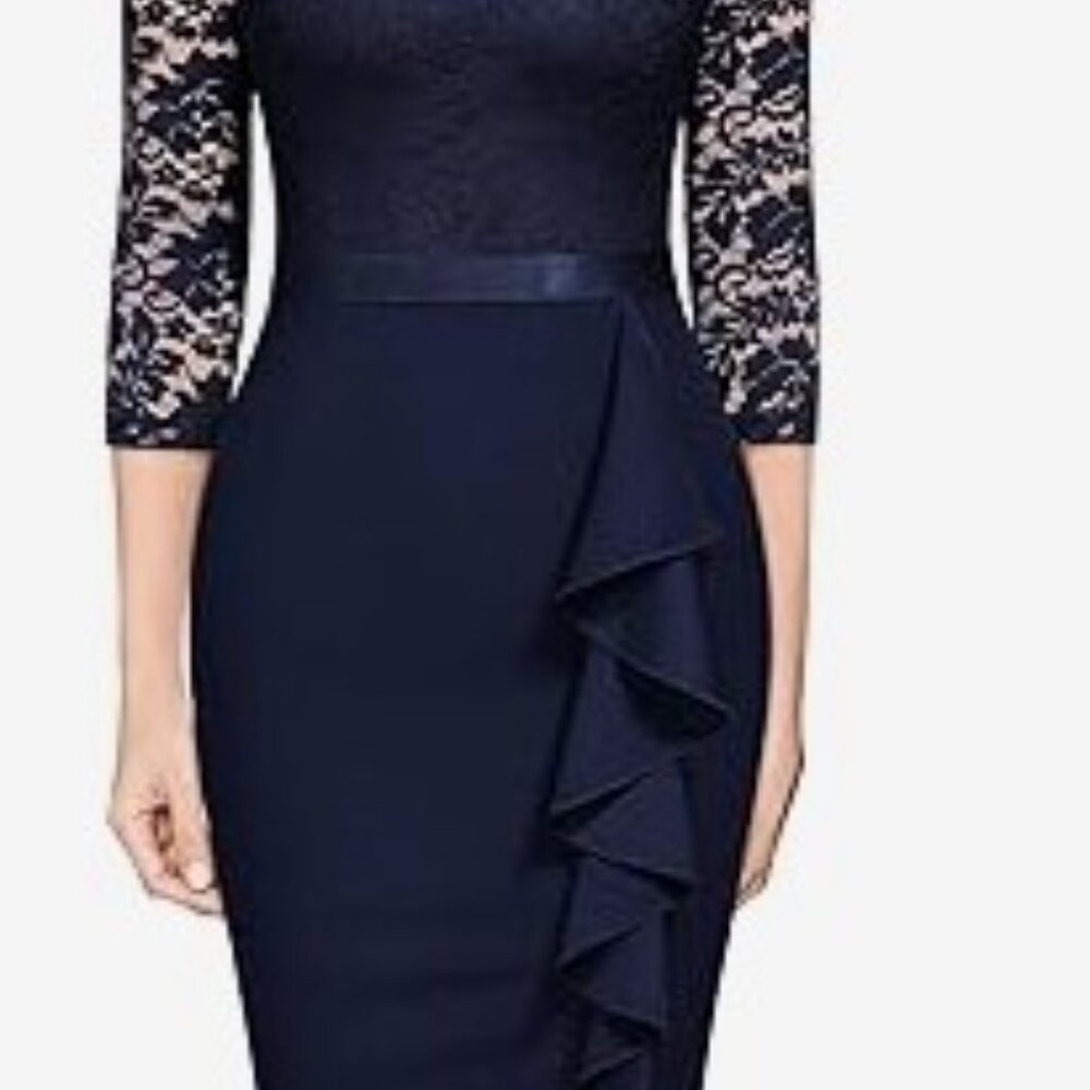 Miusol Lace Ruffle Style Cocktail Mini Blue Dress - Picture 7 of 8